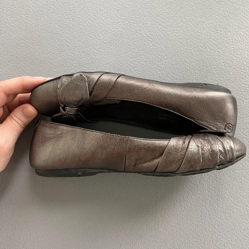 Born Womens Molly Metallic Leather Ballet Flats Size 5 Bow Feminine Shoes Boho
